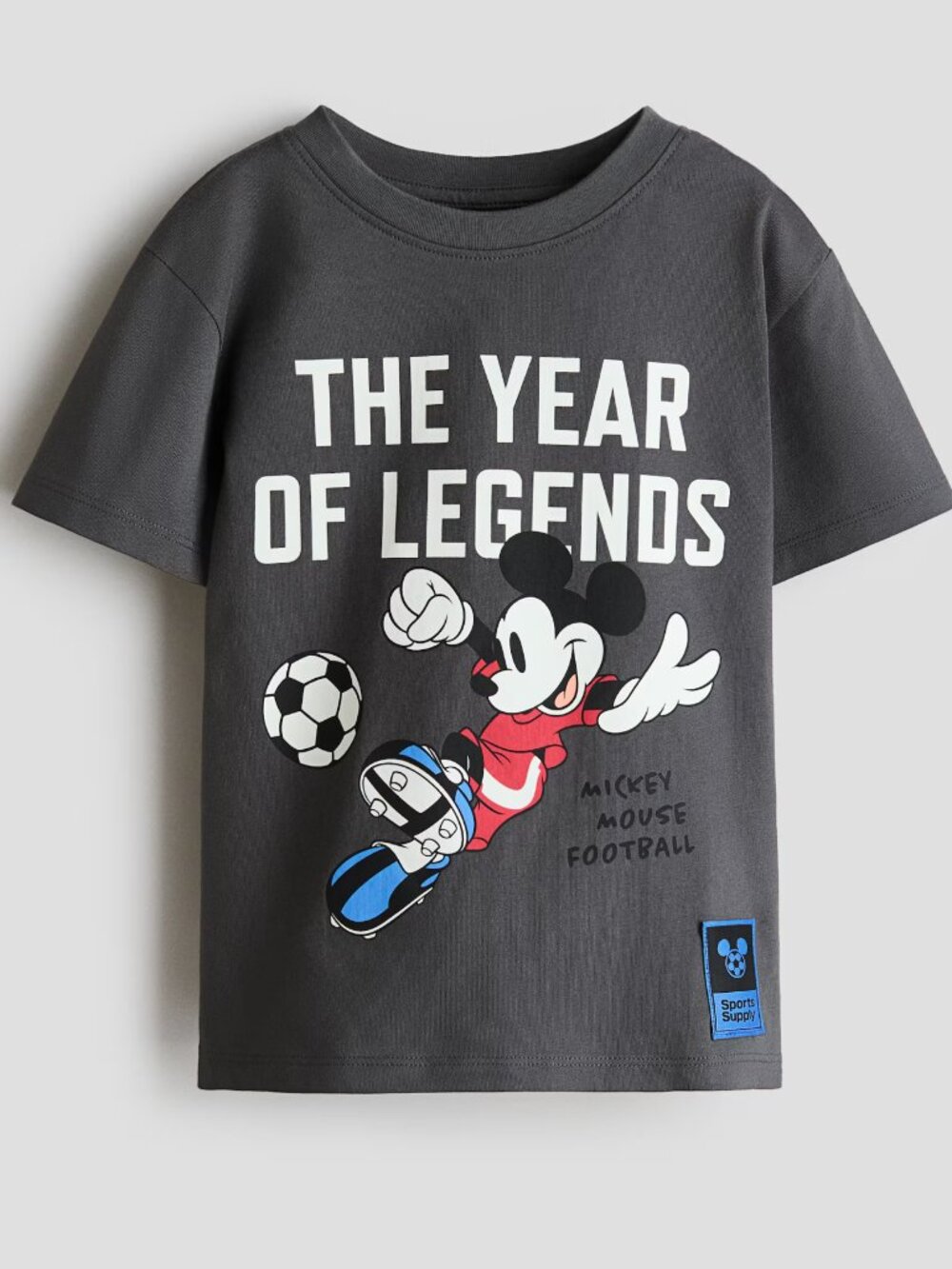 H&M Disney Mickey Mouse Soccer Graphic Tee Kids 8-10Y Dark Gray